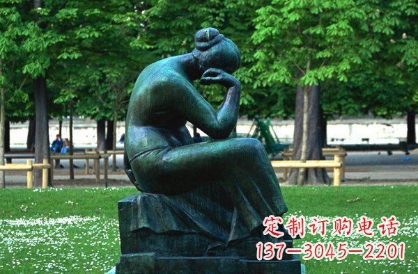 鹤壁思考的女人青铜人物铜雕