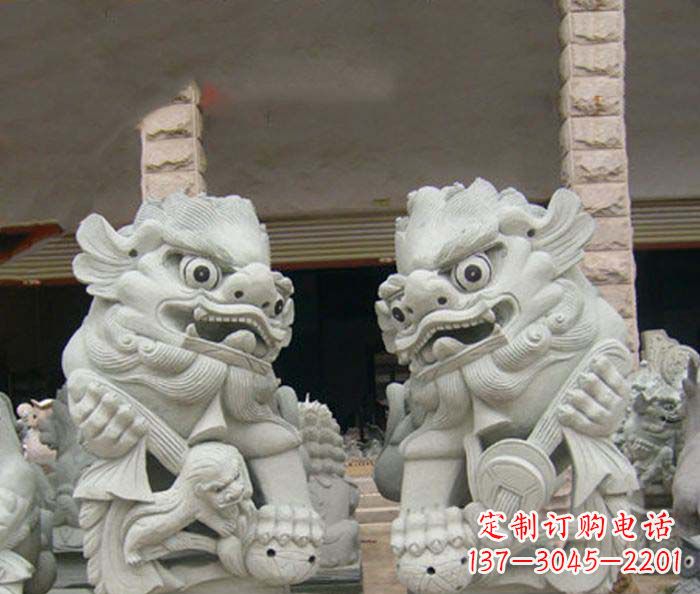 鹤壁寺庙景观南方狮子石雕 (2)