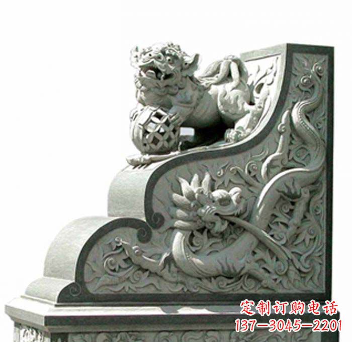 鹤壁寺庙景观玩绣球狮子石雕门墩