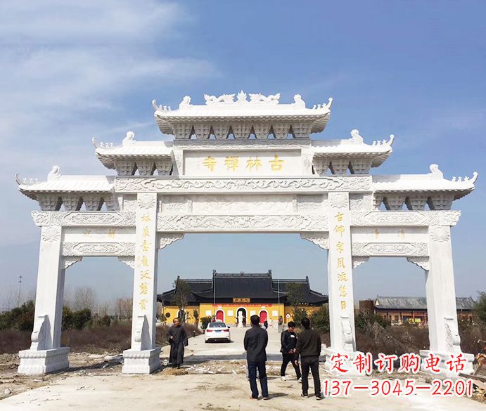 鹤壁寺庙三门五楼石牌坊石雕_2