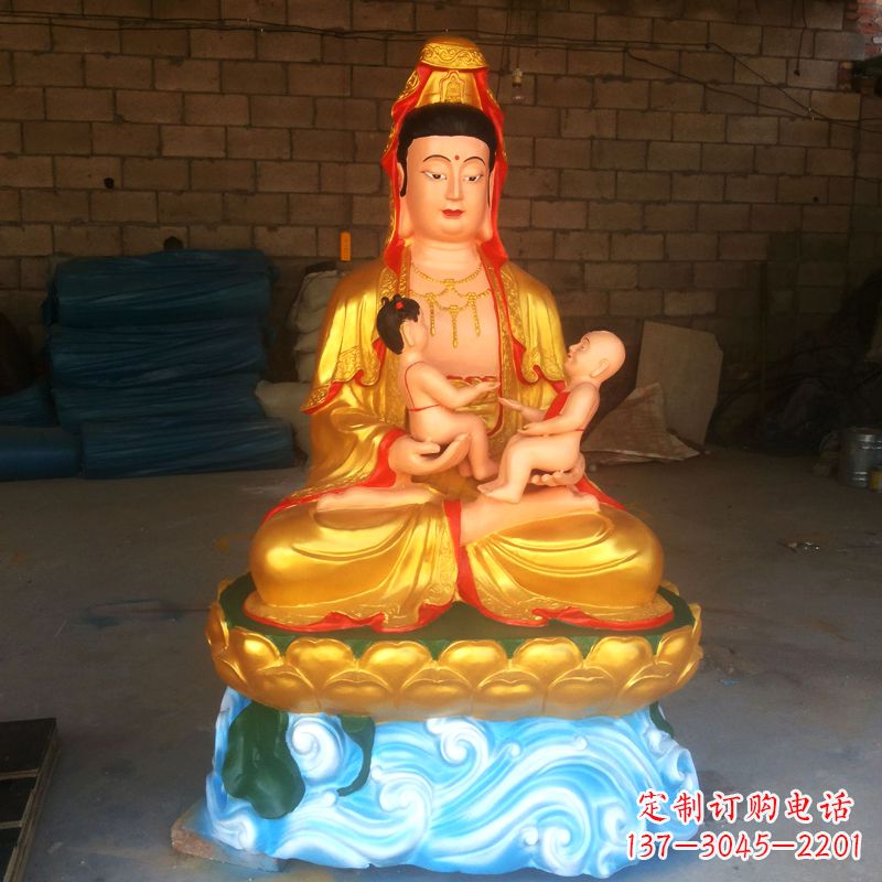 鹤壁送子观音彩绘漆金雕塑