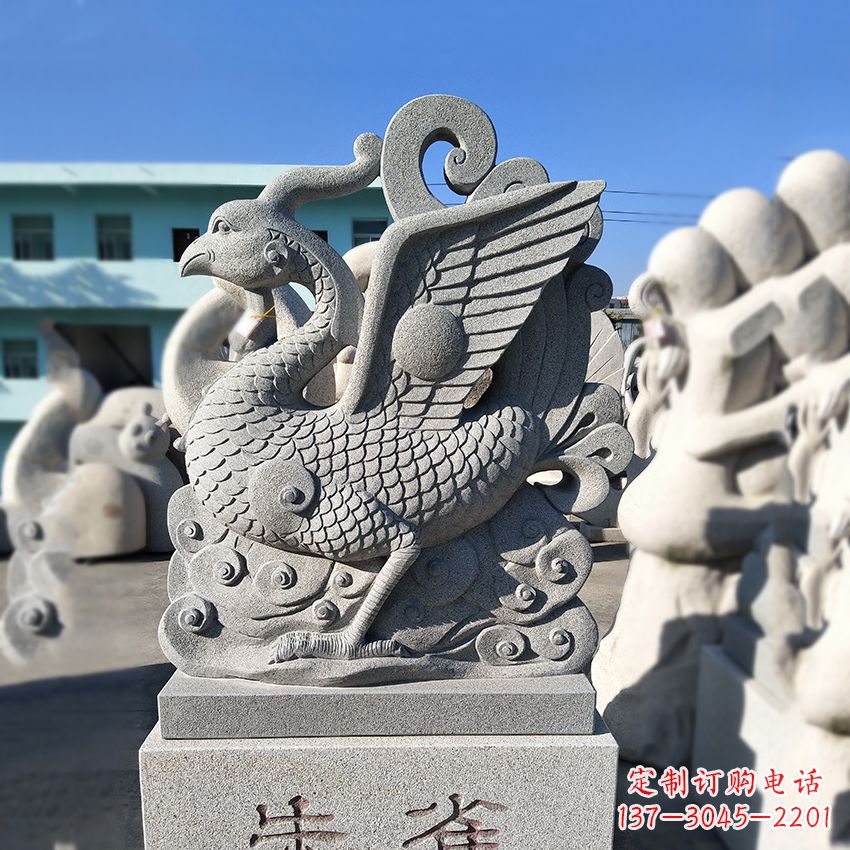 鹤壁天之四灵之朱雀神鸟砂岩石雕塑