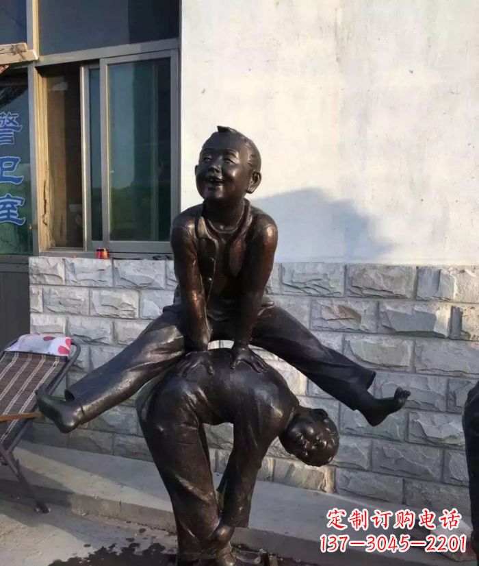 鹤壁跳马儿童铜雕 (2)