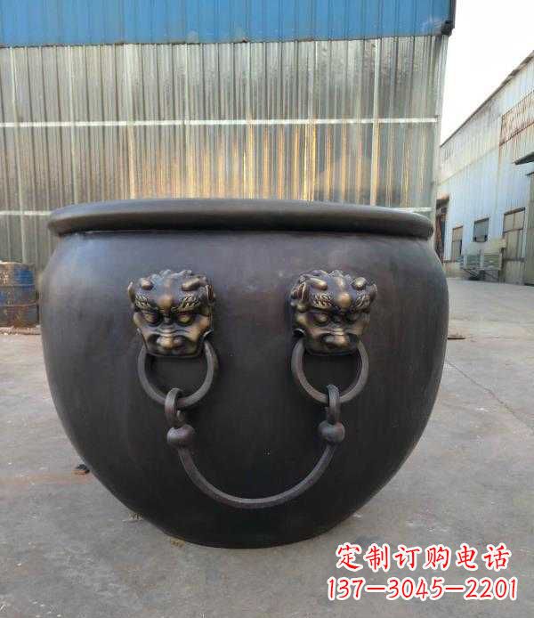 鹤壁庭院水缸铜雕