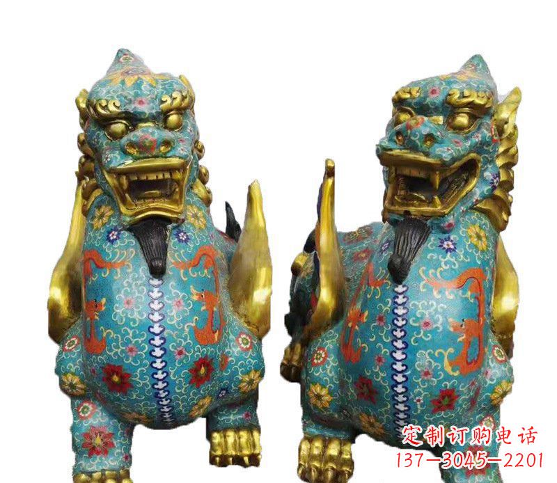 鹤壁铜雕彩绘镇宅麒麟雕塑摆件
