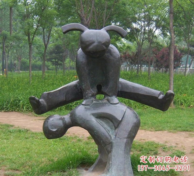 鹤壁铜雕抽象跳山羊儿童