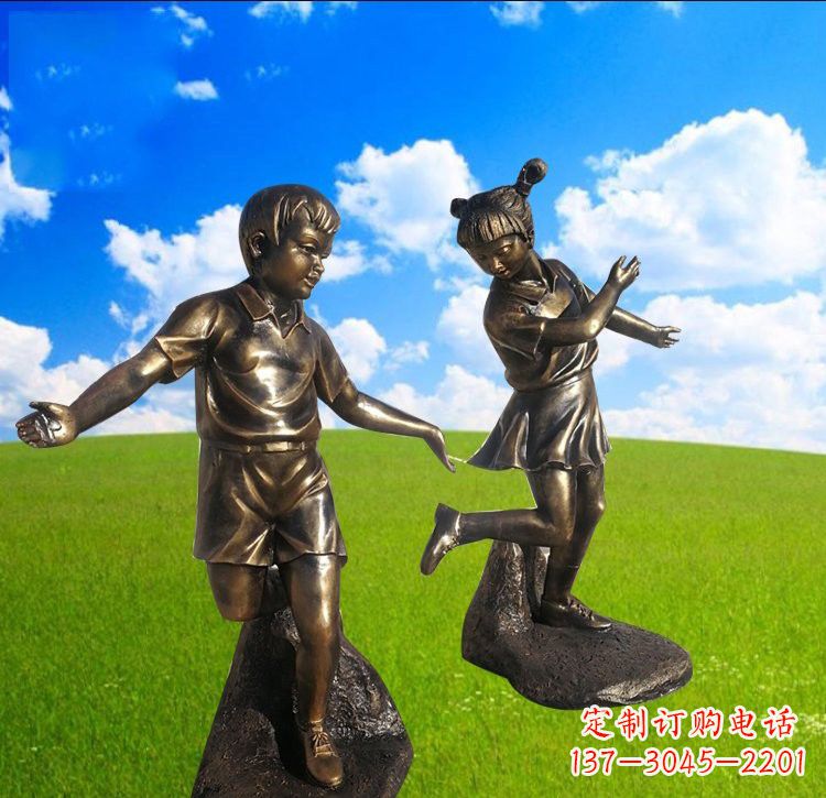 鹤壁铜雕儿童踢毽子