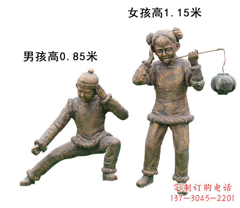 鹤壁铜雕放鞭炮的儿童童趣雕塑