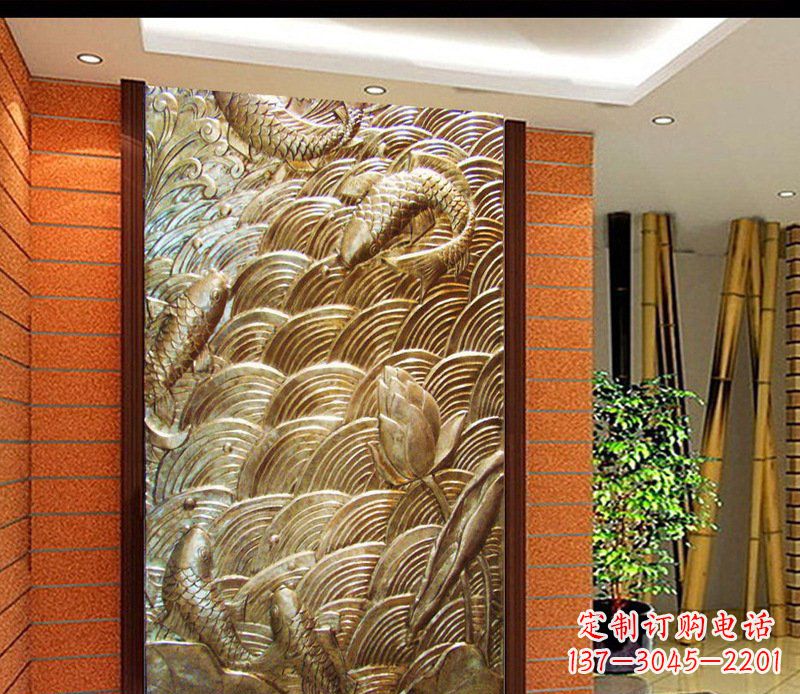 鹤壁铜雕酒店锻造鲤鱼壁画景观摆件