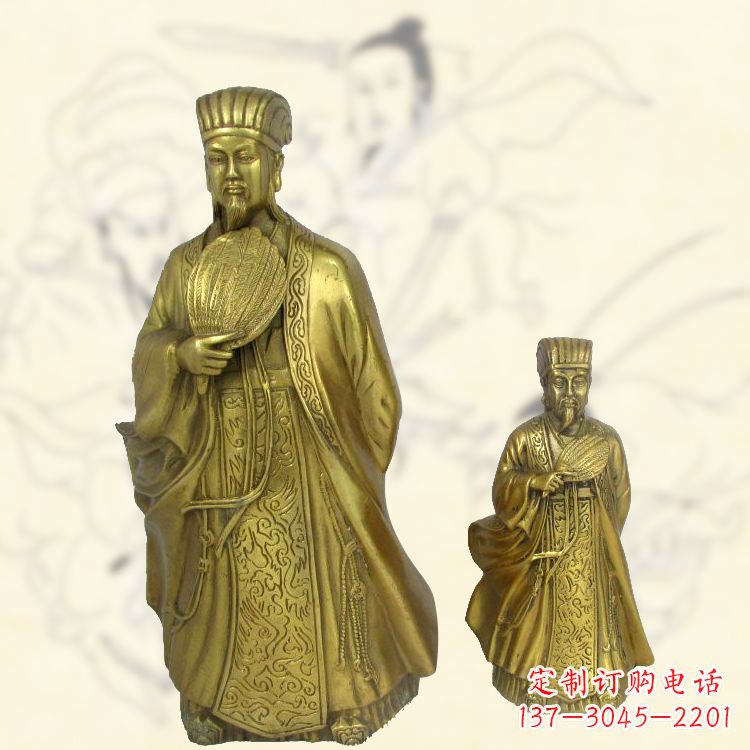 鹤壁铜雕名人诸葛亮雕像-纯铜铸造三国人物雕塑