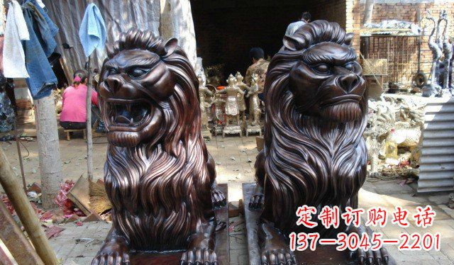 鹤壁铜雕狮子公司门口雕塑 (2)