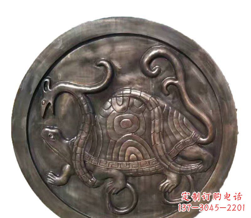 鹤壁铜雕乌龟与蛇壁画摆件