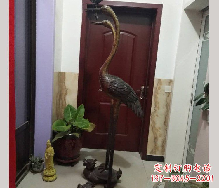 鹤壁铜雕仙鹤踩龟雕塑摆件 (2)