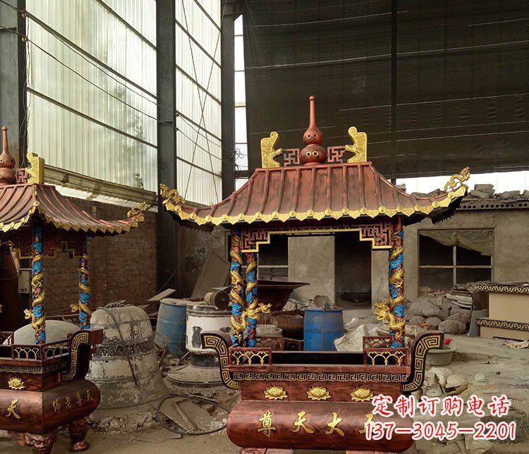 鹤壁铜雕小型寺庙香炉摆件