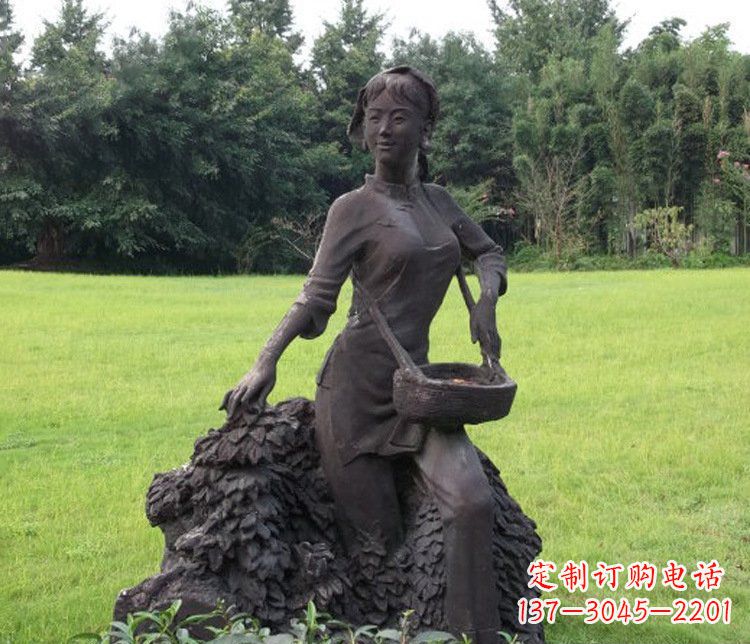 鹤壁铜雕园林采茶女孩人物雕塑