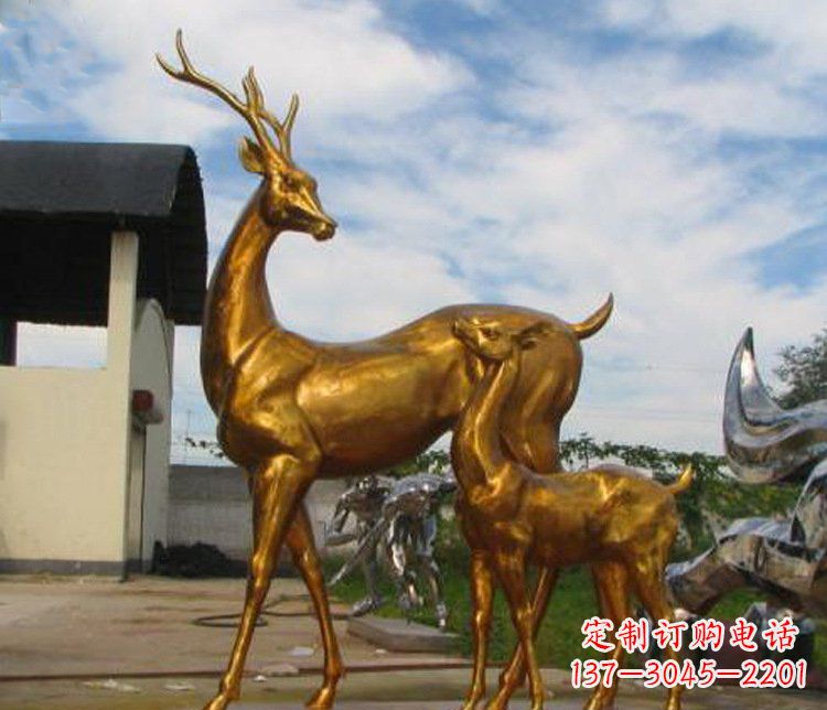 鹤壁铜雕园林动物母子鹿雕塑