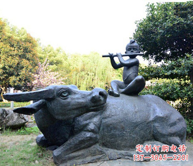 鹤壁铜雕园林牧童骑牛景观摆件