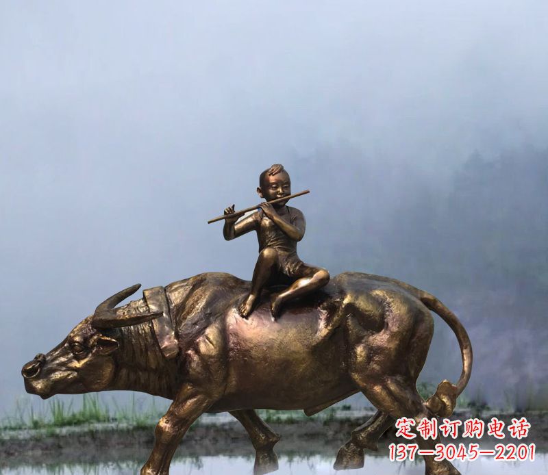 鹤壁铜雕园林牧童骑牛