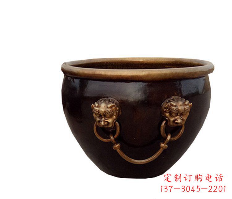 鹤壁铜雕圆形荷花水缸雕塑 (4)