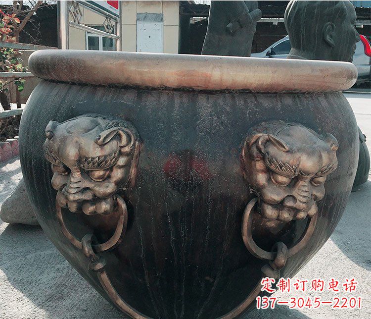 鹤壁铜雕圆形荷花水缸雕塑 (6)