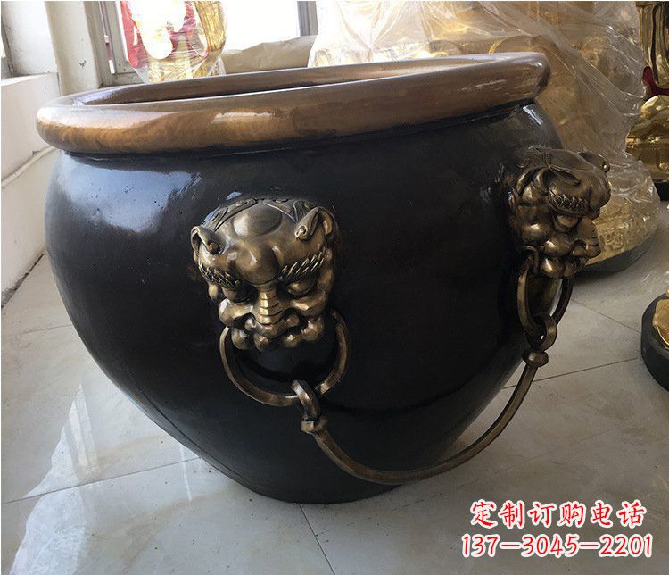 鹤壁铜雕圆形荷花水缸雕塑 (5)