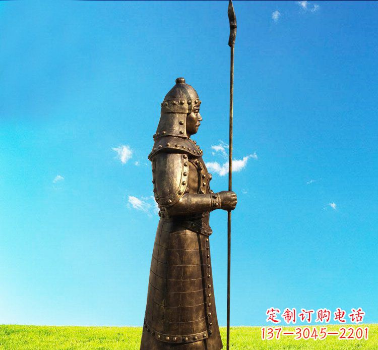 鹤壁铜雕战士站岗古代人物雕塑