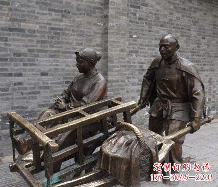 鹤壁推独轮车的人物铜雕