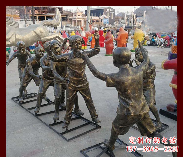 鹤壁玩老鹰捉小鸡的儿童铜雕