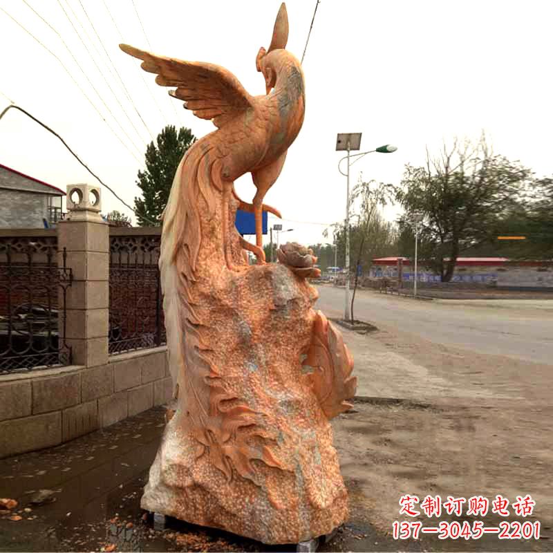 鹤壁晚霞红大理石瑞鸟凤凰雕塑