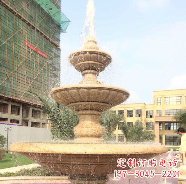 鹤壁晚霞红大型多层喷泉石雕