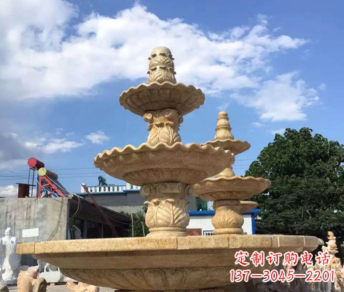 鹤壁晚霞红多层喷泉石雕
