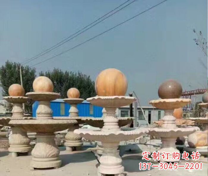 鹤壁晚霞红多层风水球喷泉石雕