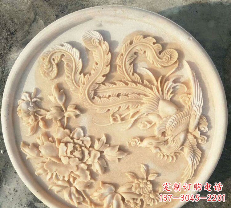鹤壁晚霞红凤凰牡丹石浮雕