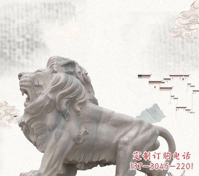 鹤壁晚霞红公园动物仿真狮子石雕