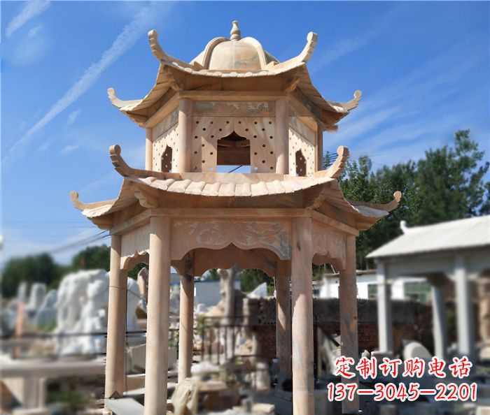 鹤壁晚霞红公园双层六角凉亭石雕