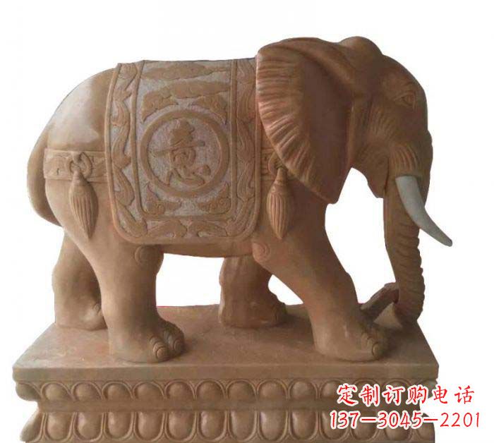 鹤壁晚霞红吉祥如意大象石雕 (2)