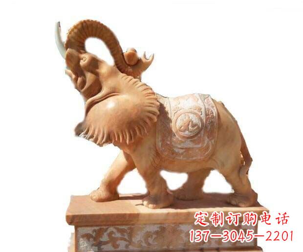 鹤壁晚霞红吉祥如意象鼻朝天的大象石雕
