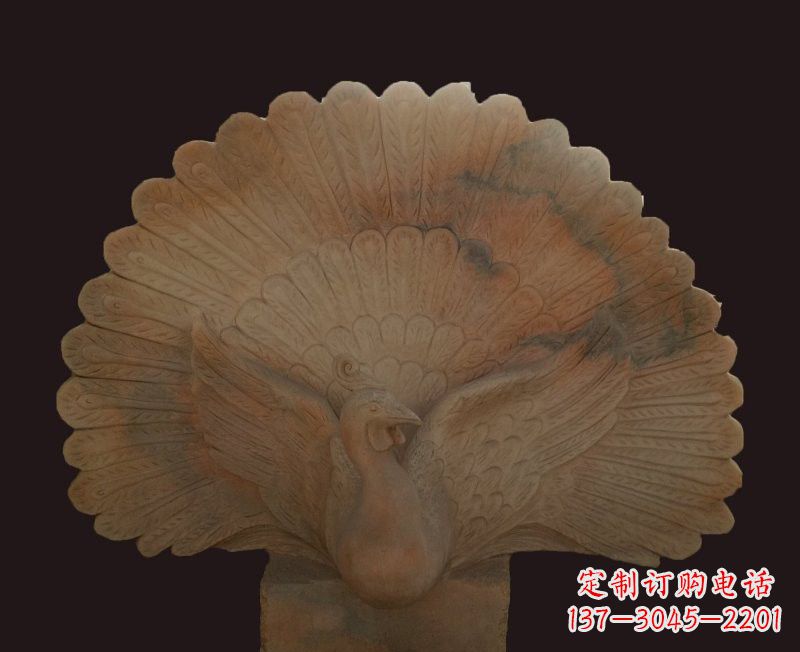 鹤壁晚霞红开屏孔雀石雕
