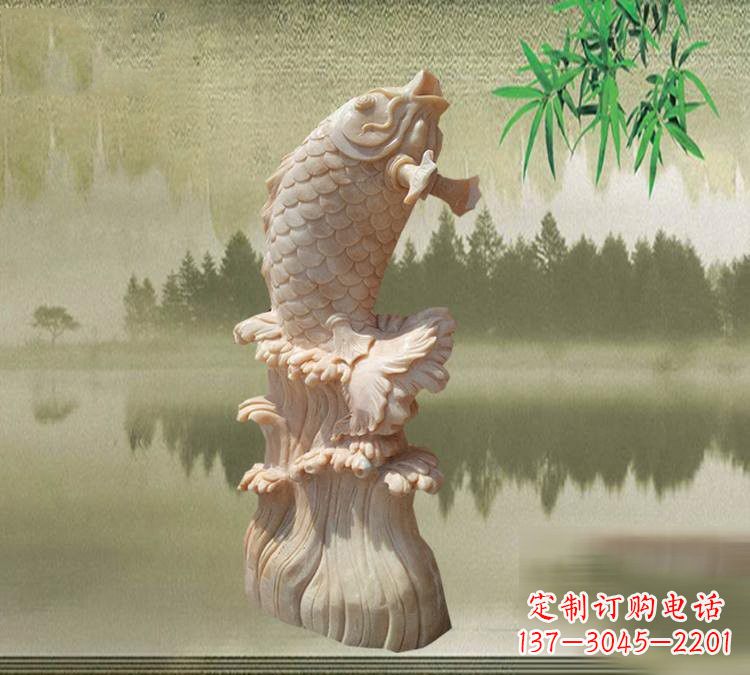 鹤壁晚霞红鲤鱼石雕