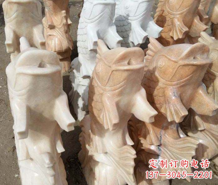 鹤壁晚霞红喷水鲤鱼庭院石雕