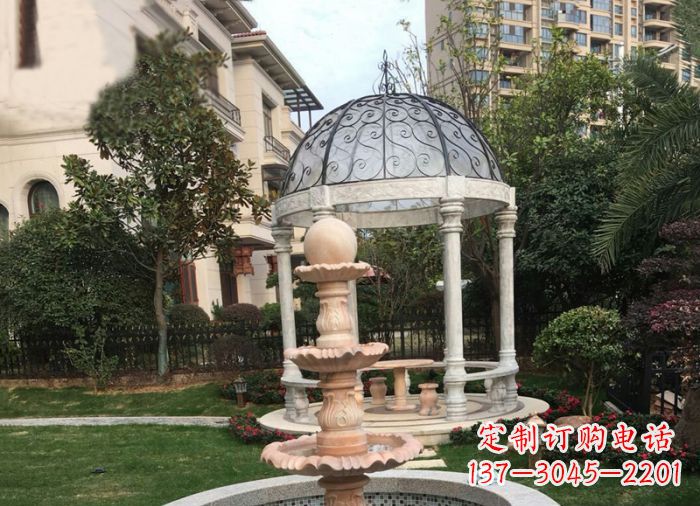 鹤壁晚霞红三层风水球喷泉小区石雕