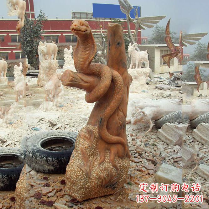 鹤壁晚霞红蛇石雕-12生肖动物雕塑