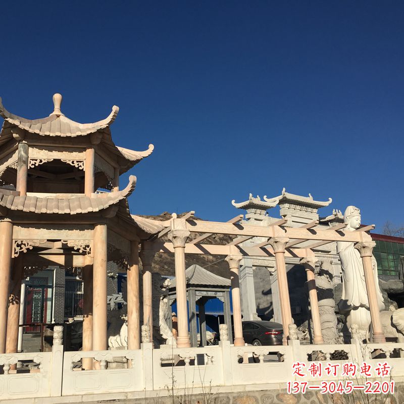 鹤壁晚霞红石雕凉亭花架