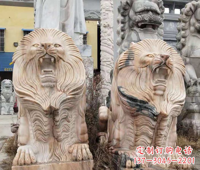 鹤壁晚霞红石雕欧式石狮子