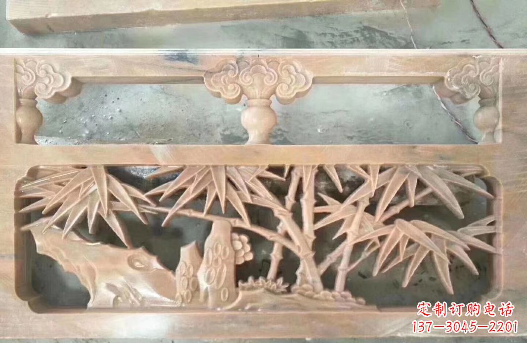 鹤壁晚霞红石浮雕栏板户外摆件园林景观雕塑