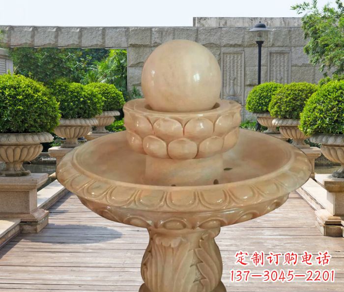 鹤壁晚霞红双层风水球公园喷泉石雕 (2)