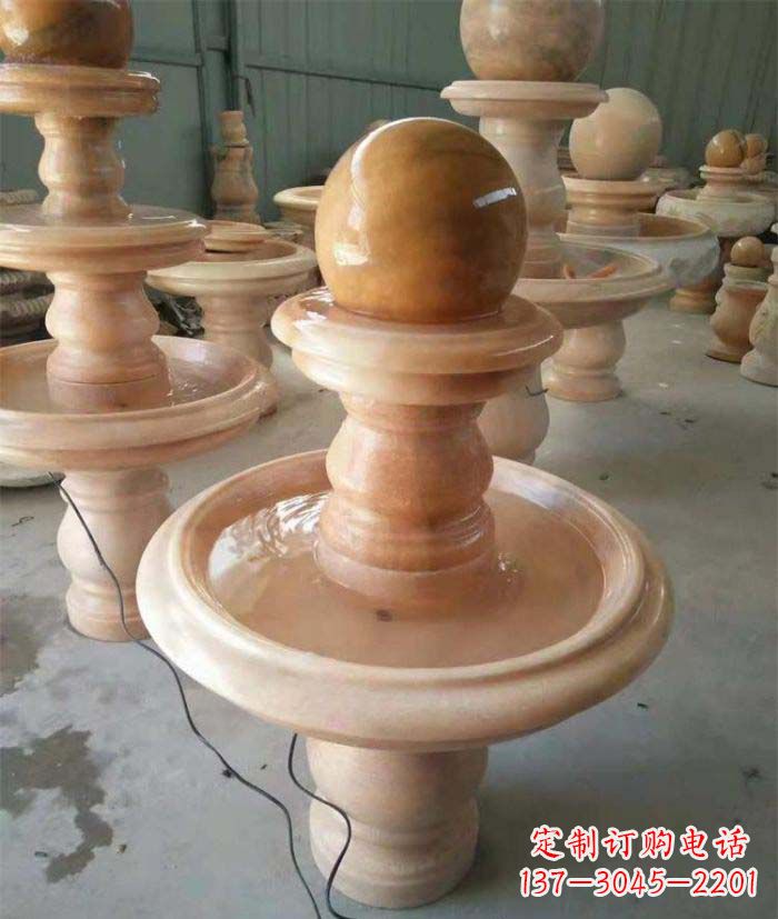鹤壁晚霞红双层风水球别墅喷泉石雕