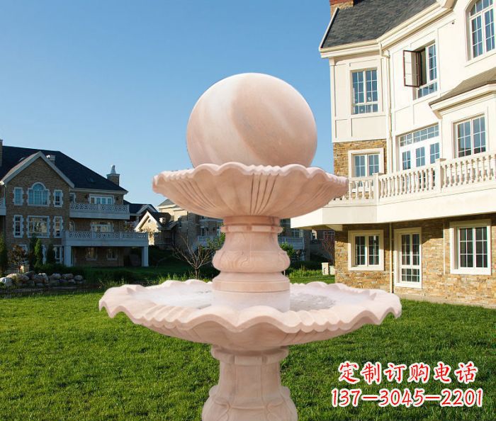 鹤壁晚霞红双层风水球公园喷泉石雕