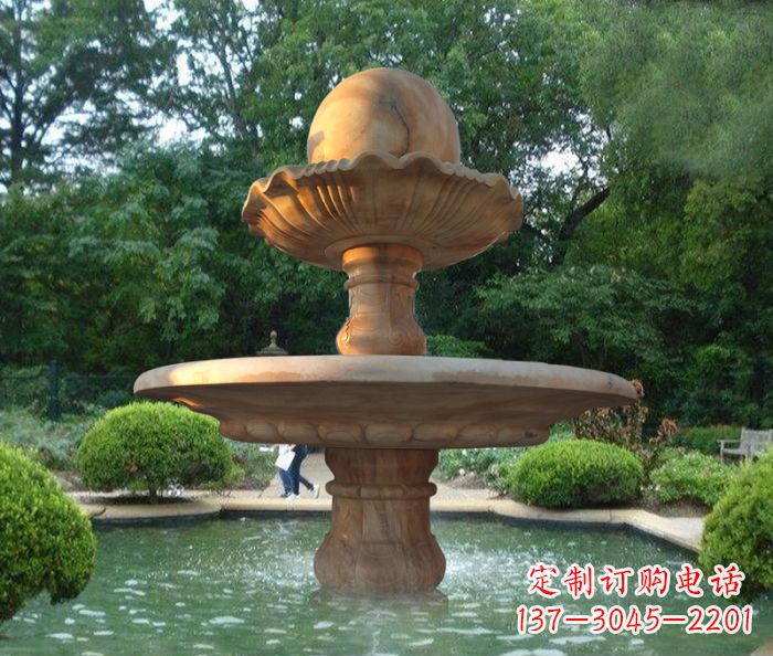 鹤壁晚霞红双层风水球喷泉公园石雕