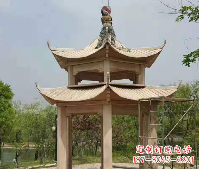 鹤壁晚霞红双层凉亭石雕 (2)